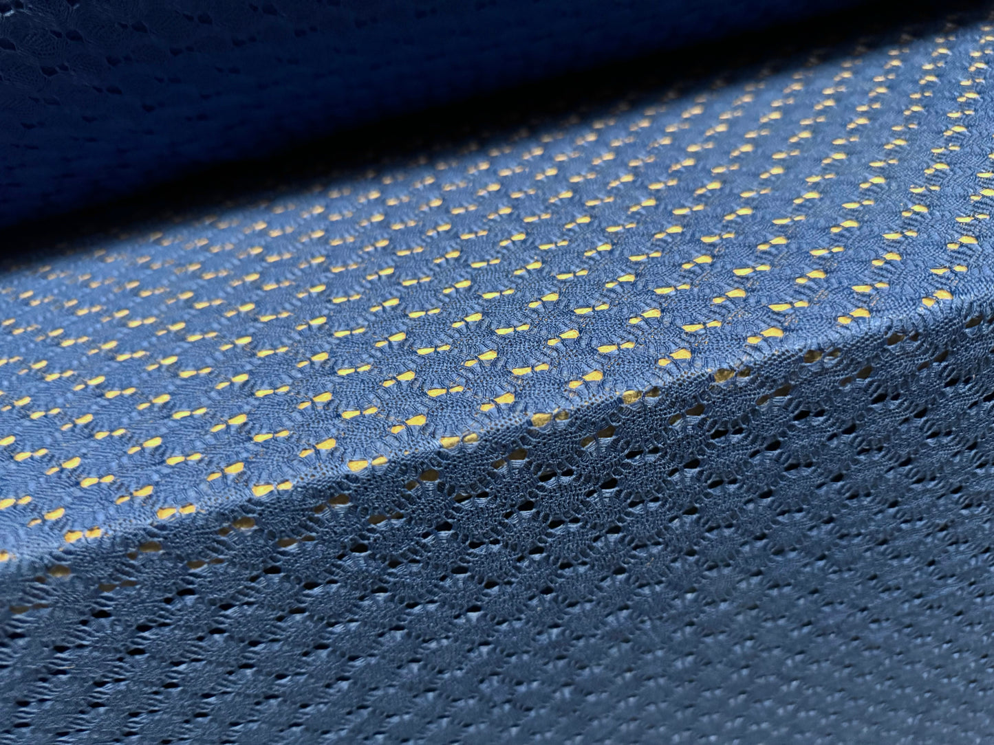 Crochet knit lace dress fabric, per metre - scalloped selvedge - Royal blue