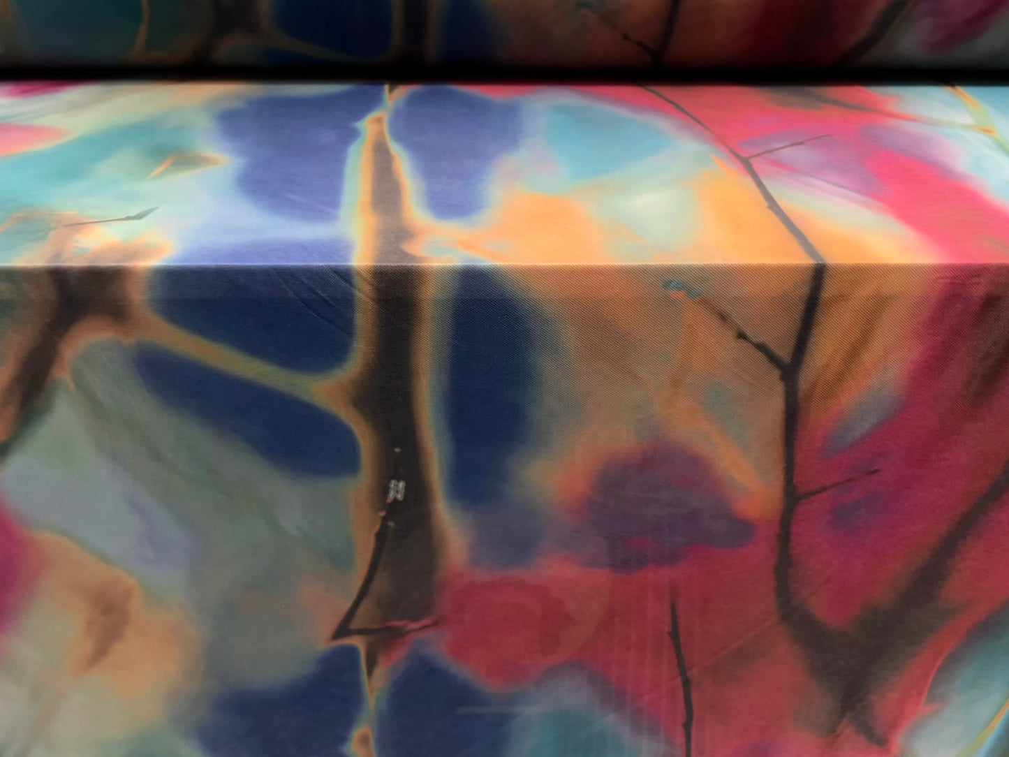 Power mesh net sheer stretch spandex fabric, per metre - Abstract swirl print - multicolour