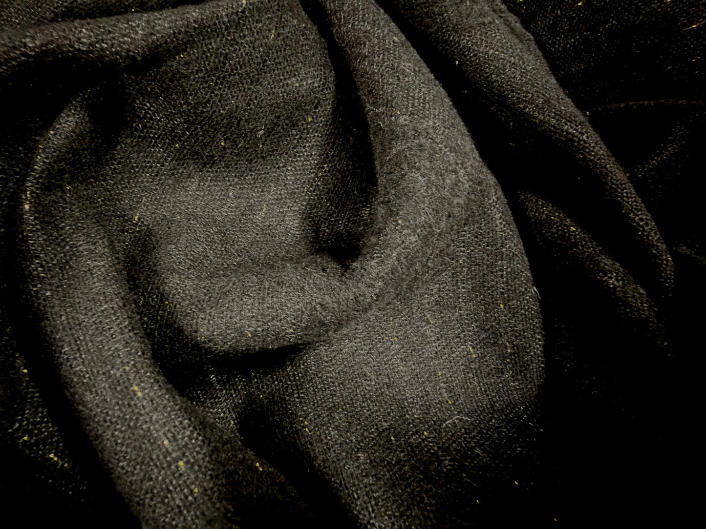 Wool flannel fabric, per metre - metallic pinstripe with rose jacquard - black & gold