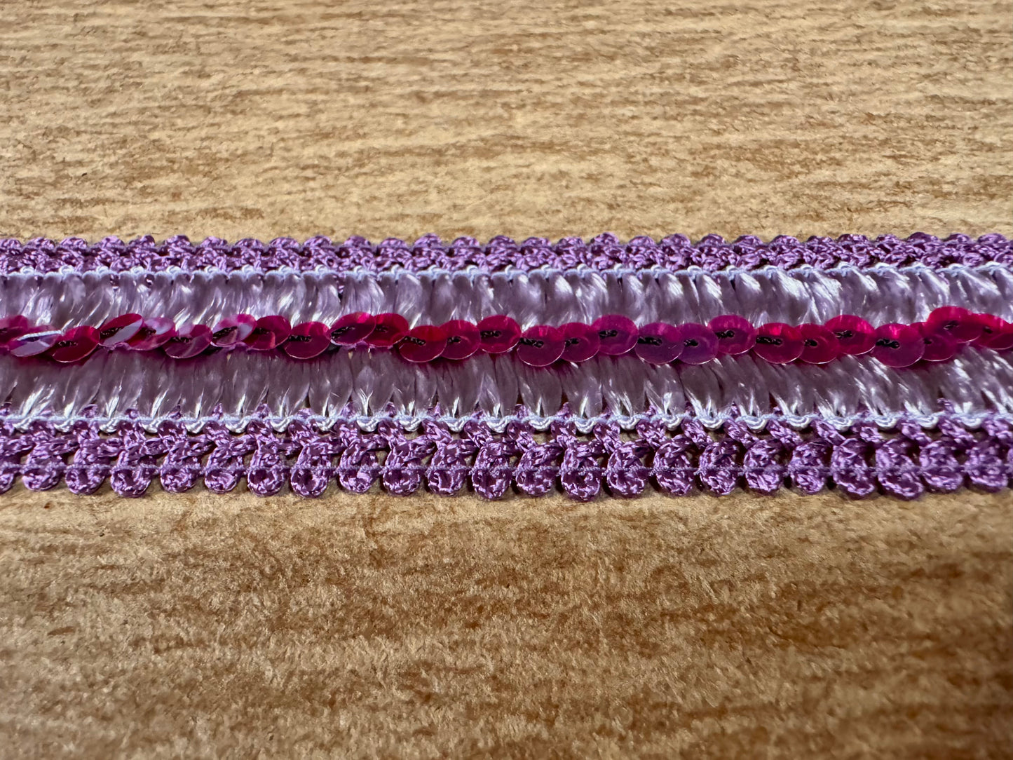 Embroidered edging trim fabric with sequins, per metre - violet