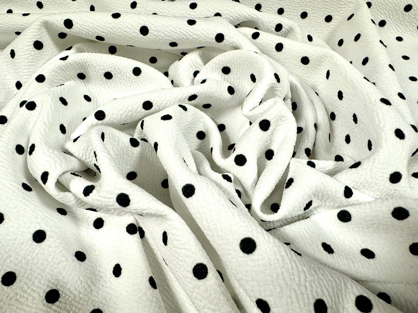 Scuba textured ‘Liverpool’ stretch spandex jersey fabric, per metre - spotty print - white & black