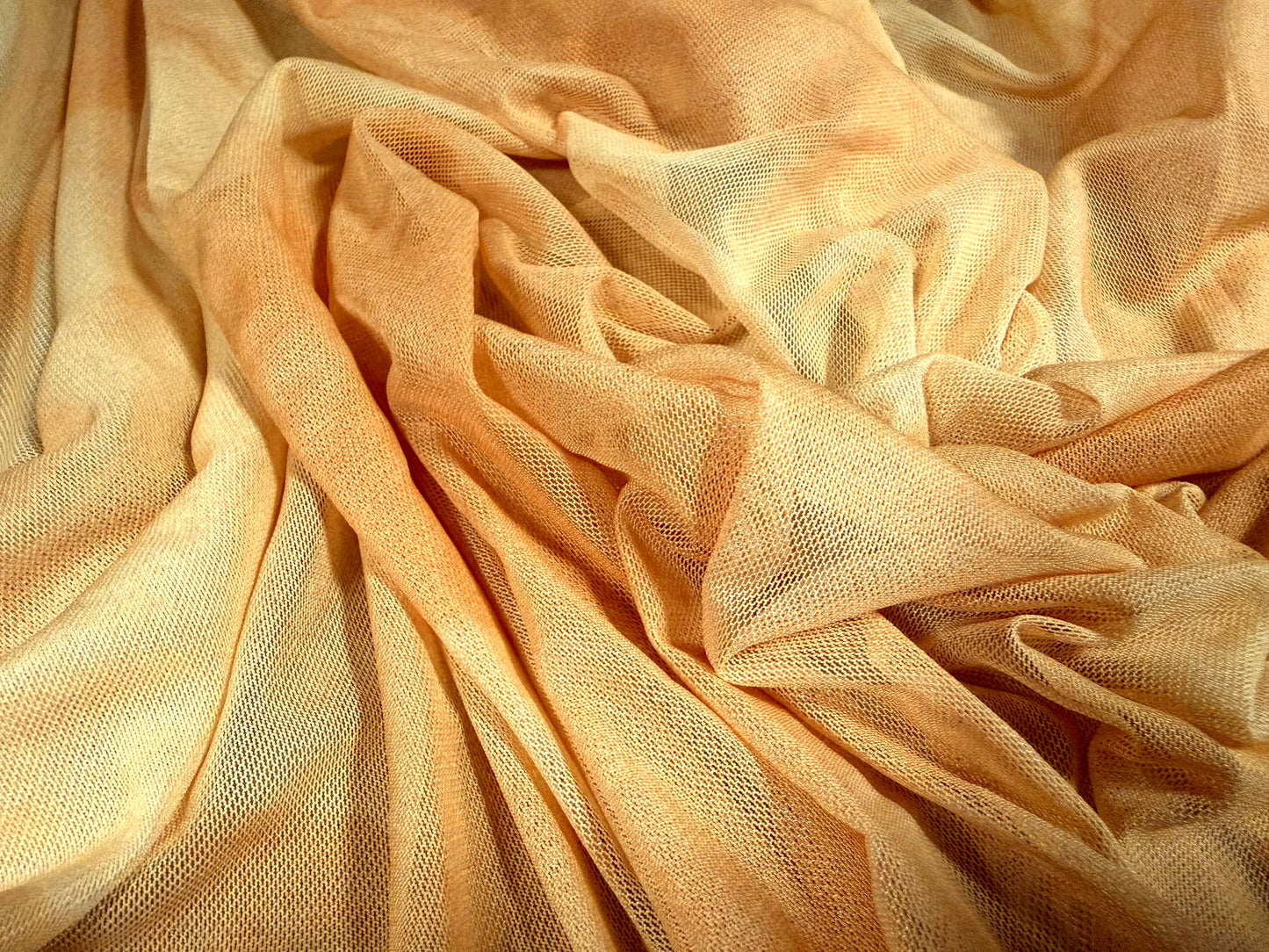 Power mesh net stretch spandex fabric, per metre - smudge print - gold & yellow