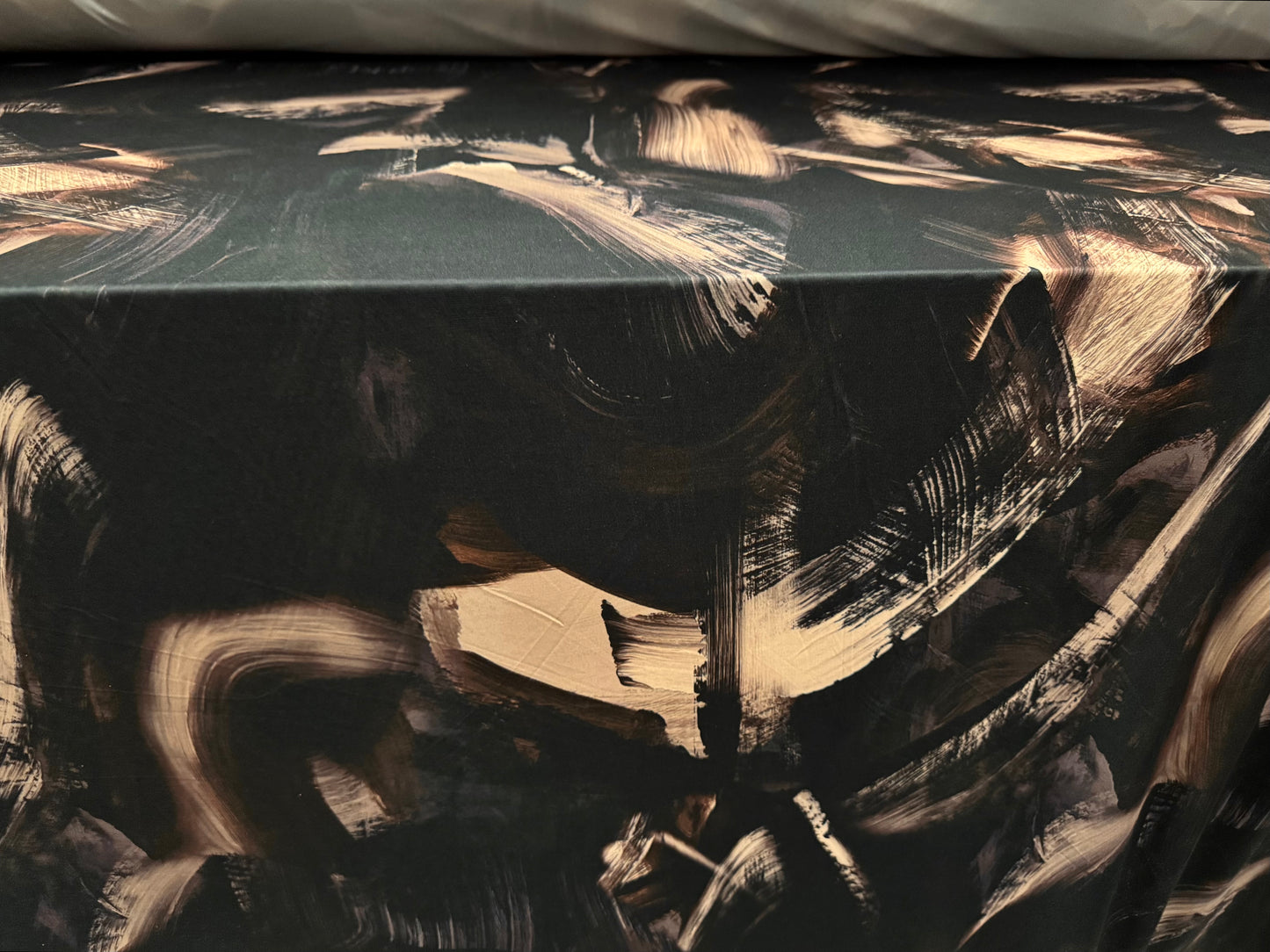 ITY stretch spandex single jersey fabric, per metre - brushstrokes print - black & tan