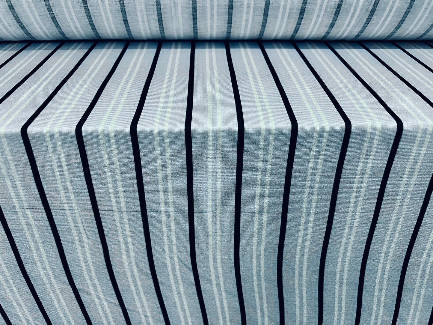 Viscose spandex stretch single jersey fabric, per metre - stripe - sky blue