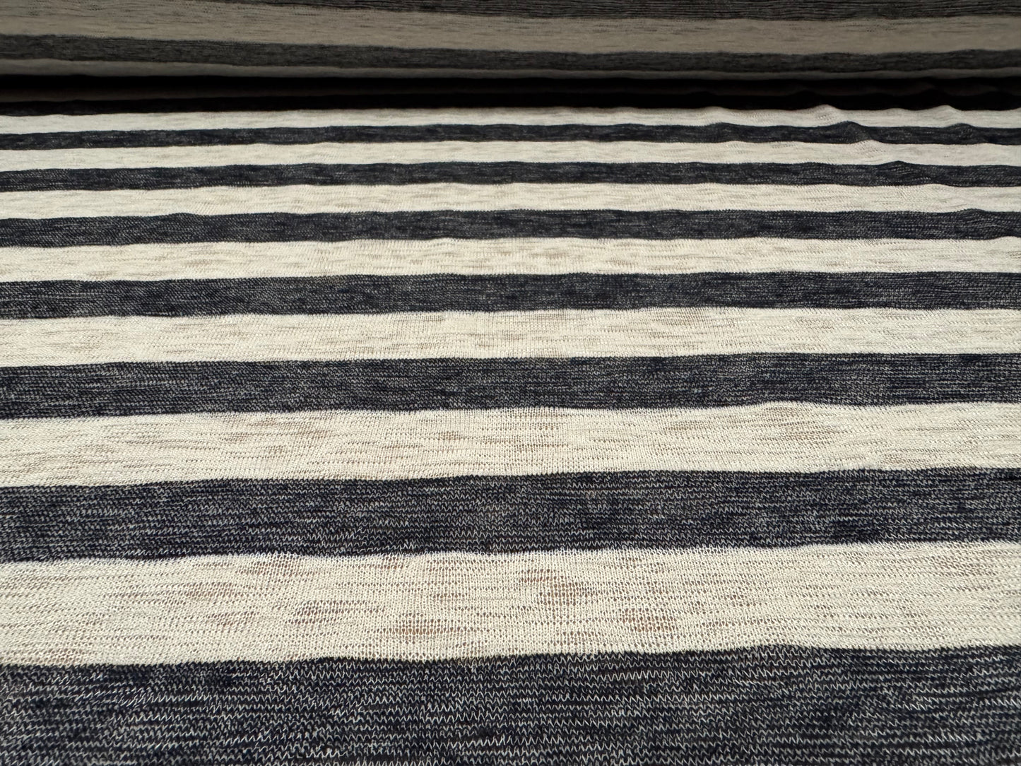 Melange knitwear jersey fabric, per metre - stripe - charcoal & cream