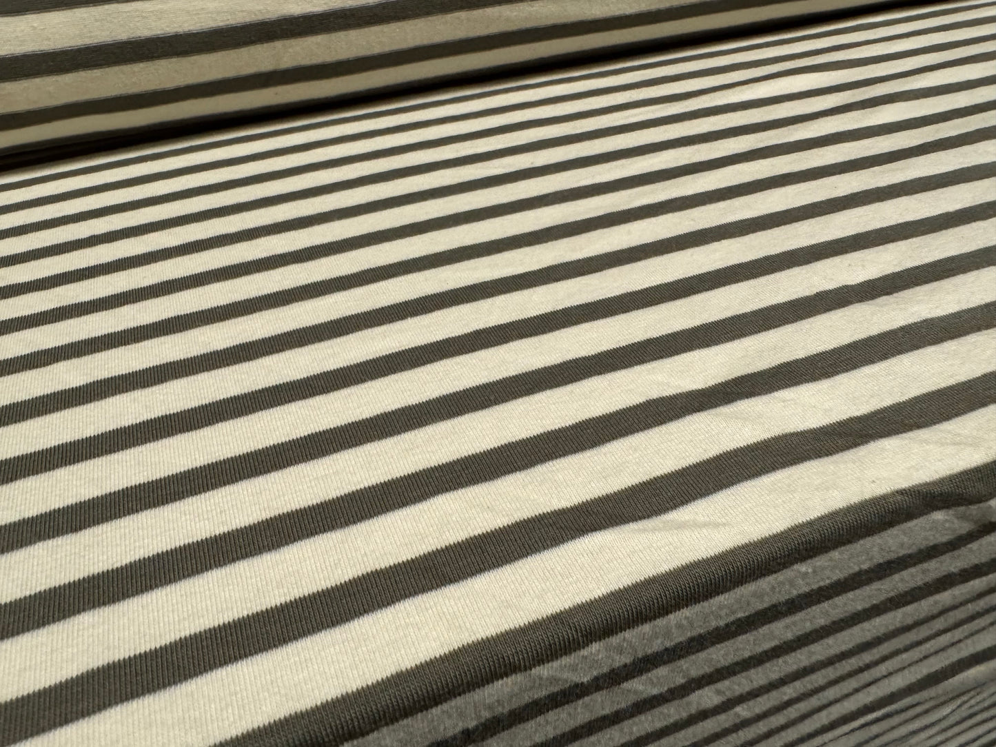 Viscose spandex stretch single jersey fabric, per metre - stripe - khaki & cream