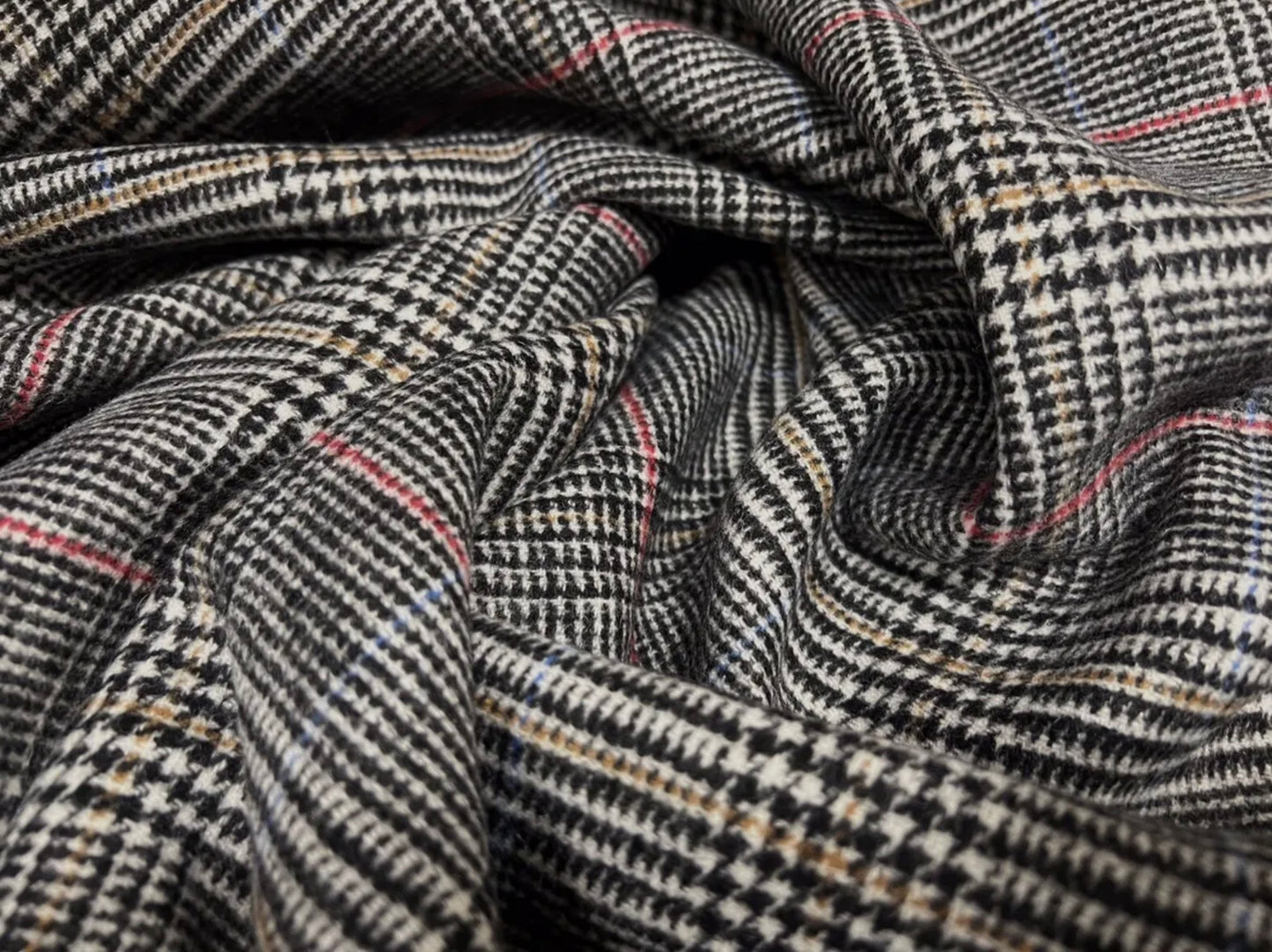 Luxury wool mouflon coat jacket fabric, per metre - check - grey