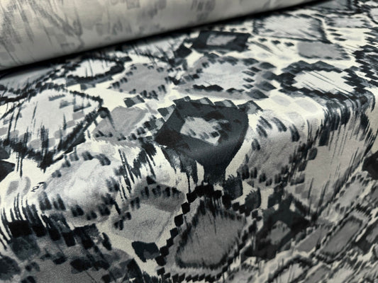 Stretch cotton twill woven fabric, per metre - Ikat print - grey