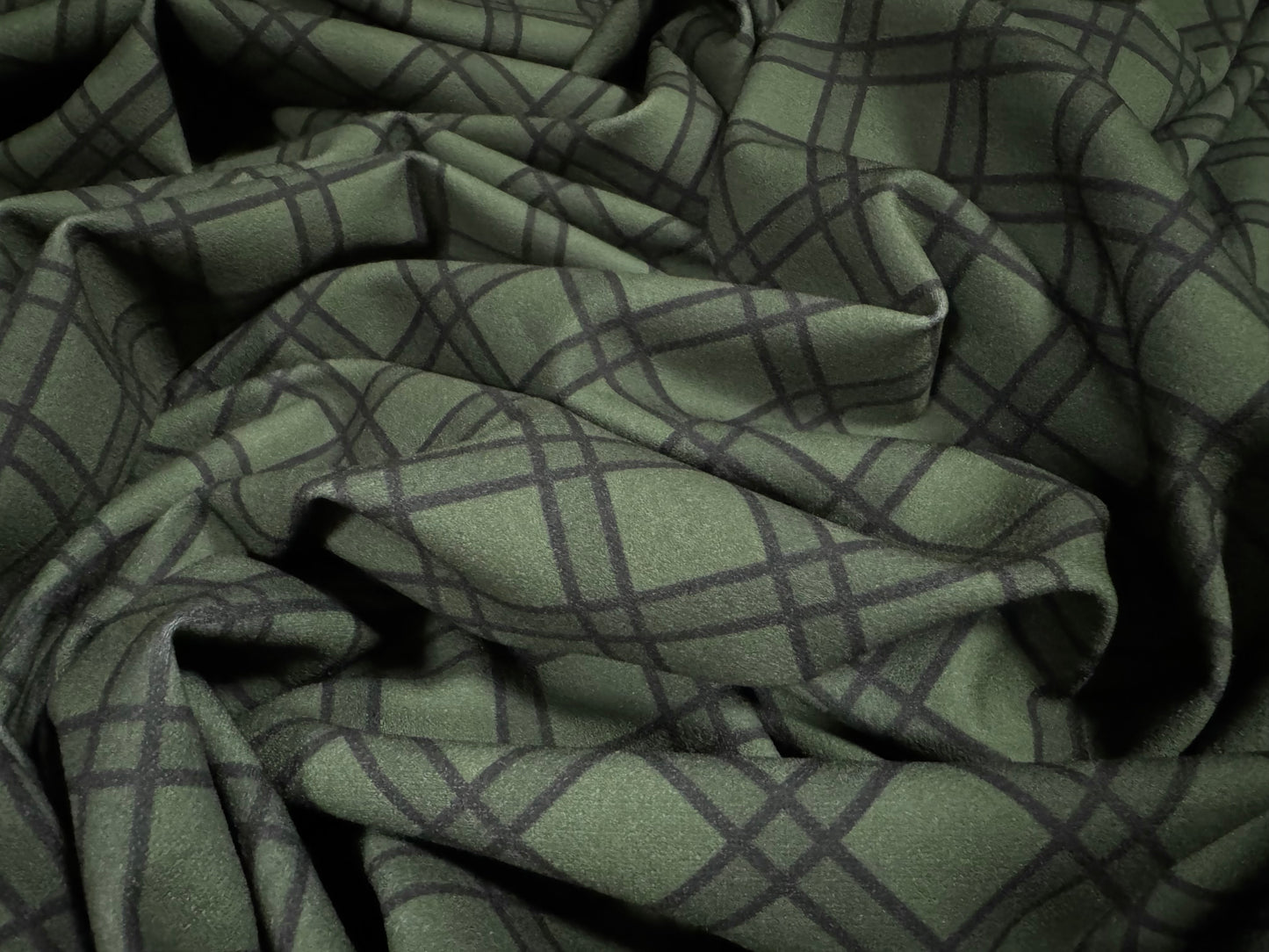 Scuba stretch double jersey fabric, per metre - check print - olive