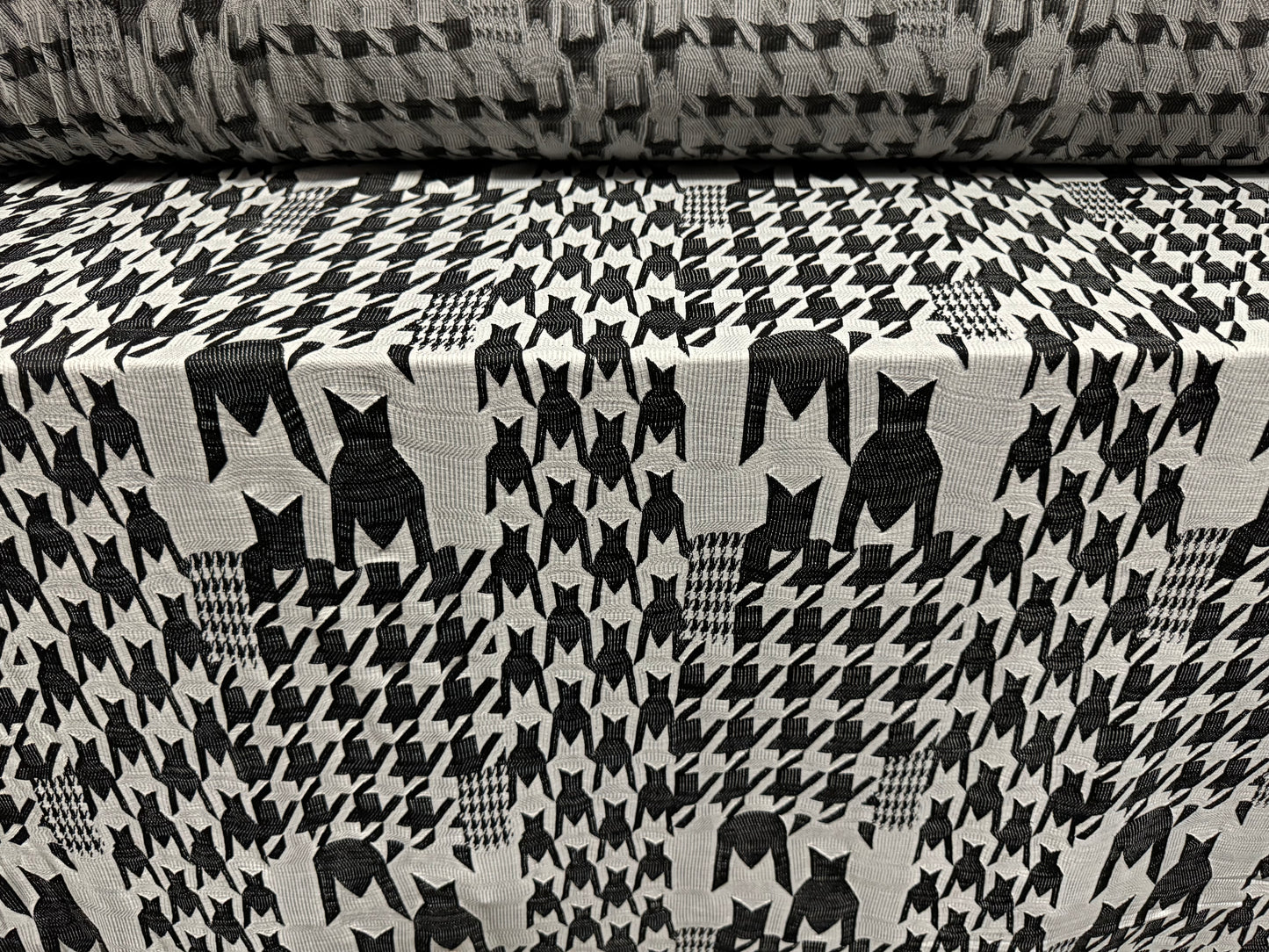Stretch double jersey fabric, per metre - houndstooth check jacquard - monochrome