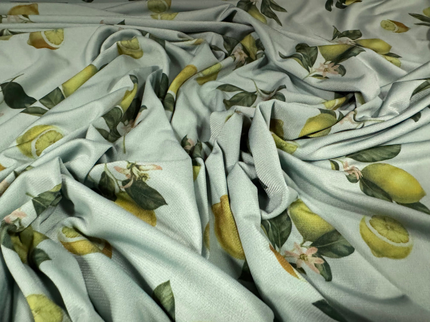 ITY stretch spandex single jersey fabric, per metre - lime citrus print - green & yellow