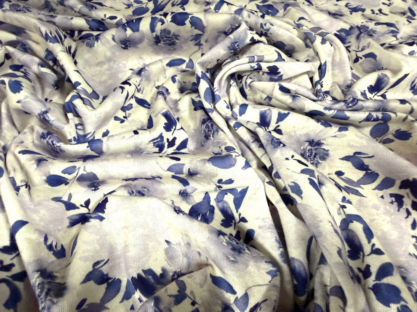 Soft handle stretch single jersey fashion fabric, per metre - flower print - lilac & lavender