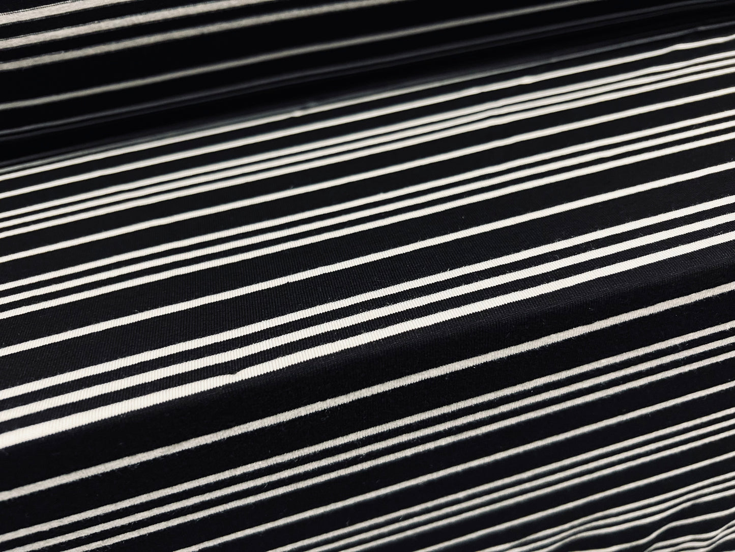 Viscose spandex stretch single jersey fabric, per metre - 3 stripe - black & white
