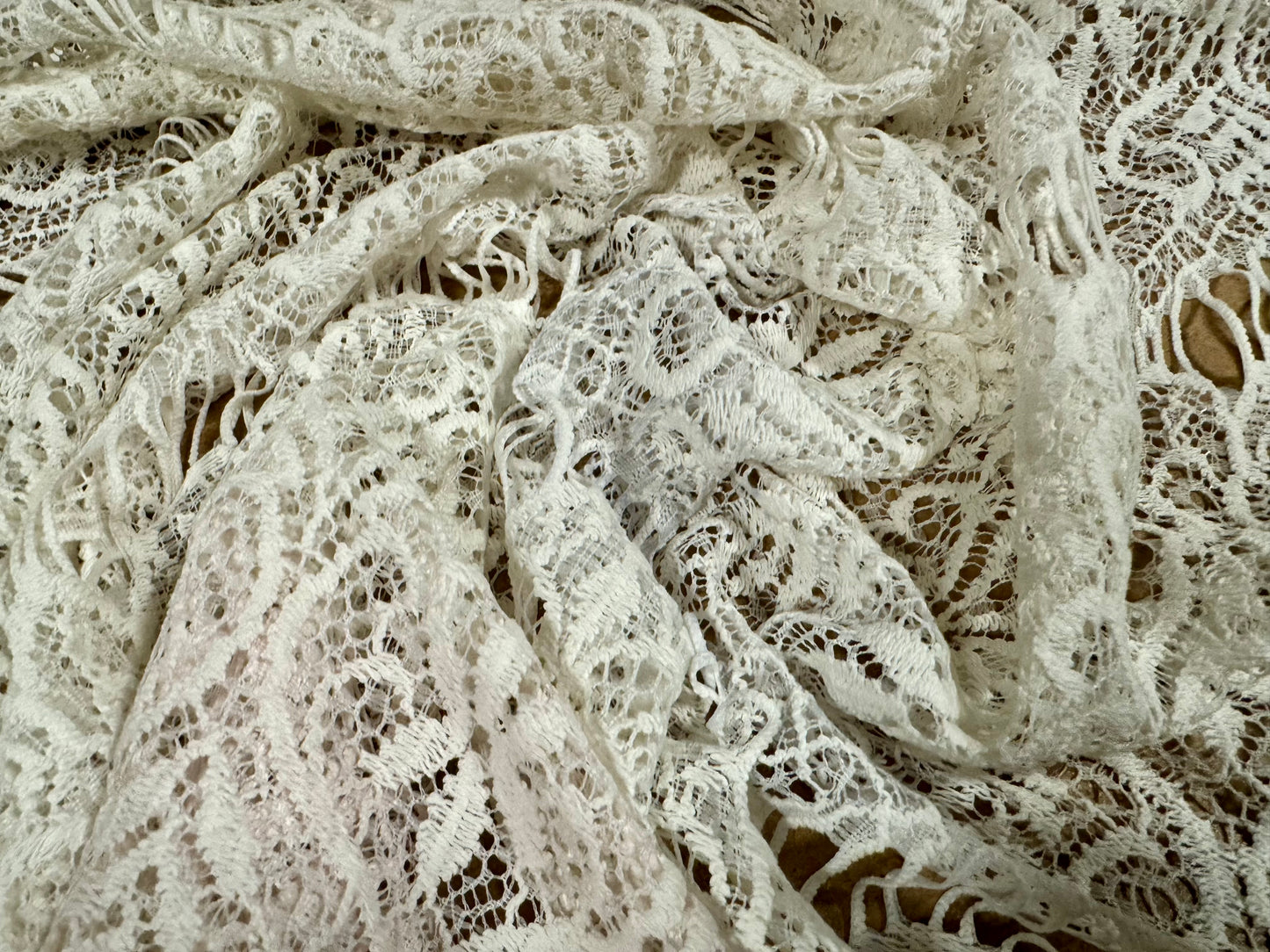 Soft cotton lace dress fabric, per metre - paisley frill - cream