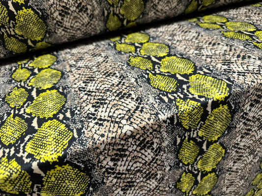 French Terry loopback sweatshirt jersey fabric, per metre - snakeskin print - grey lime & nude