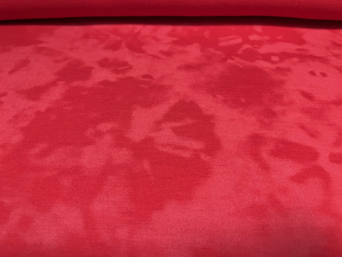 Viscose spandex stretch single jersey fabric, per metre - tie dye print - red