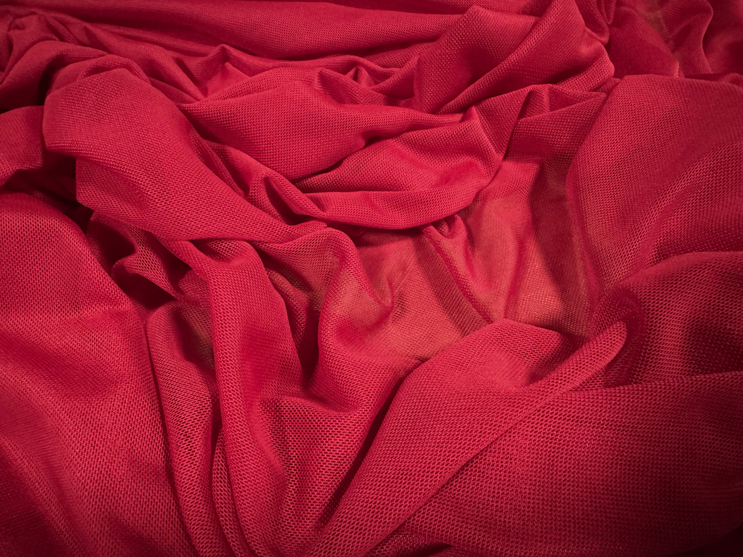 Power mesh net stretch spandex fabric, per metre - plain - deep red