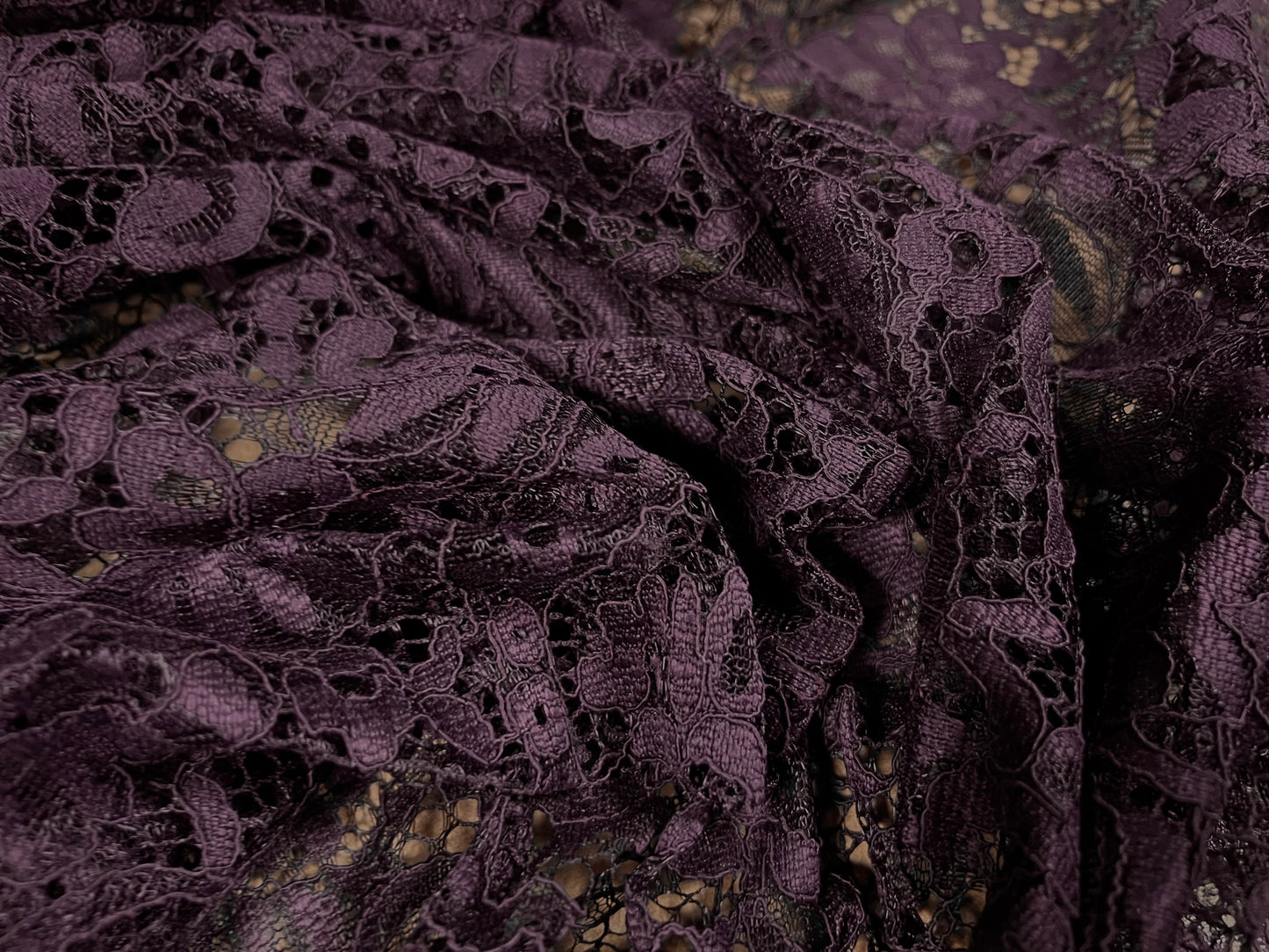 Corded Alencon lace dress fabric with decorative selvedge, per metre - floral - purple