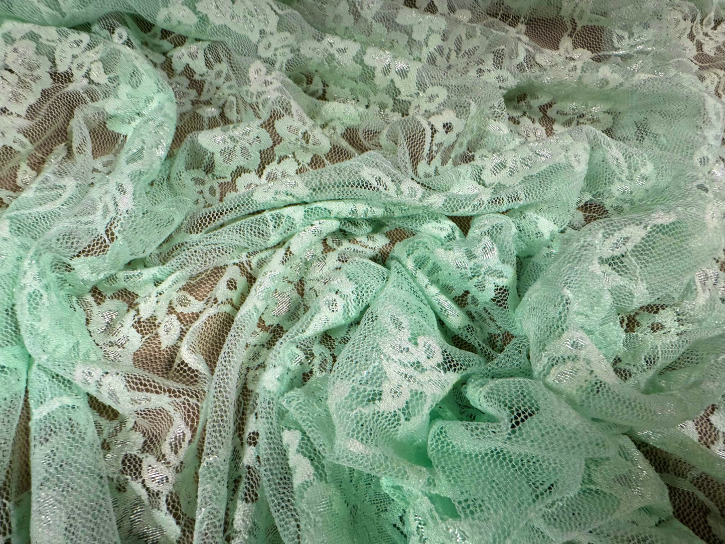 Stretch spandex mesh lace net fabric, per metre - flower design - aqua