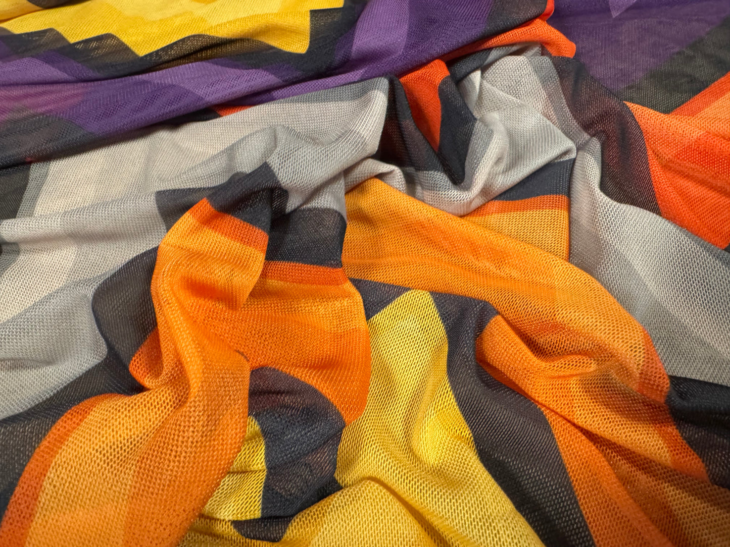 Stretch spandex single jersey fabric, per metre - jumbo chevron print - multicolour