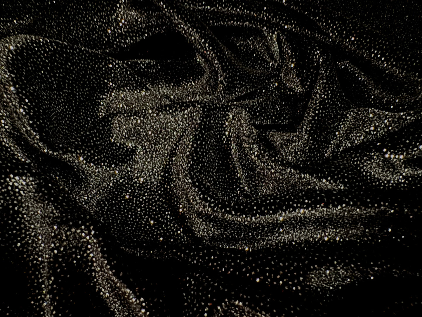 Couture Spandex velvet velour stretch fabric, per metre - starry night glitter print - black & silver