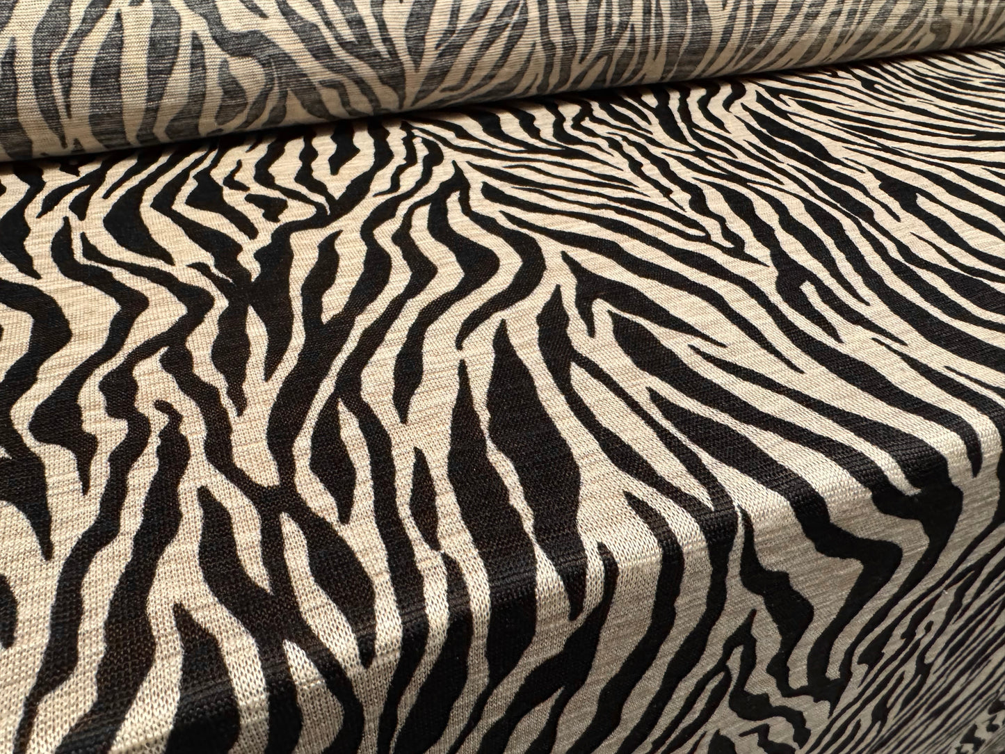 Knitwear jersey slub fabric, per metre - zebra print - cream