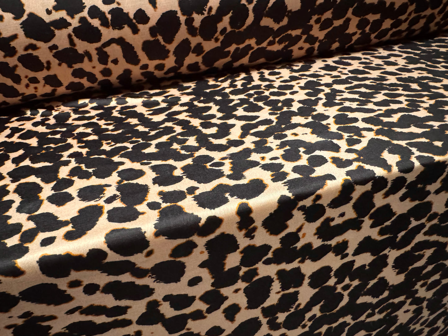 Soft touch stretch spandex single jersey fabric, per metre - cheetah print - rose gold