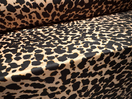 Soft touch stretch spandex single jersey fabric, per metre - cheetah print - rose gold