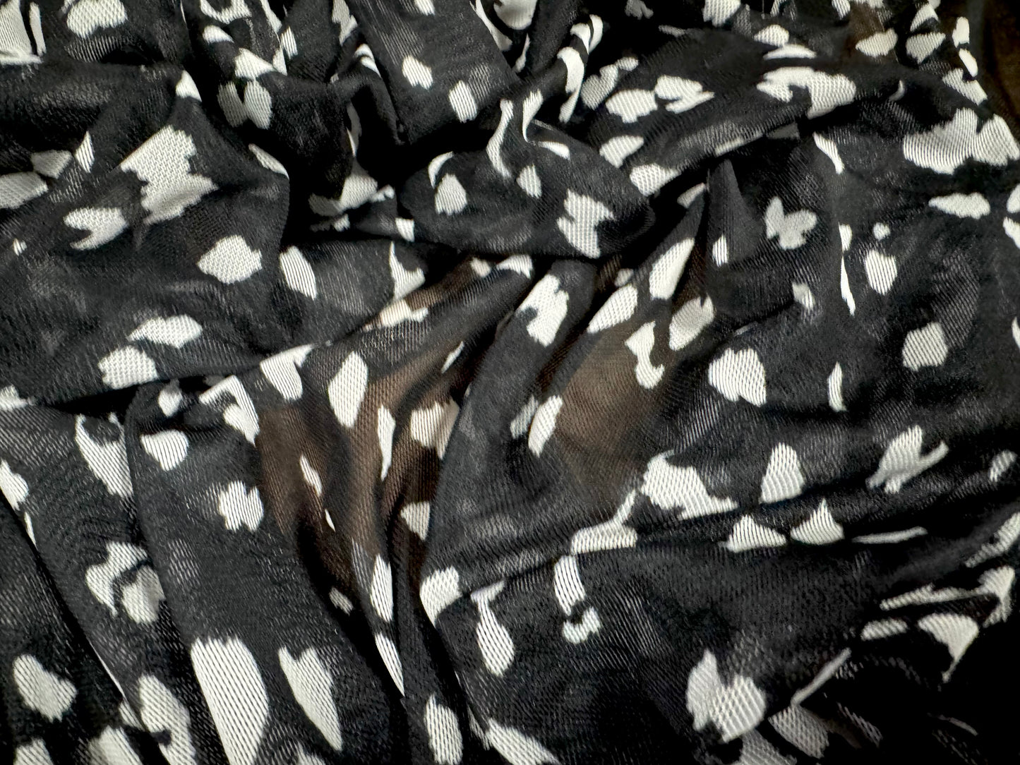 Power mesh net stretch spandex fabric, per metre - animal print - black & white