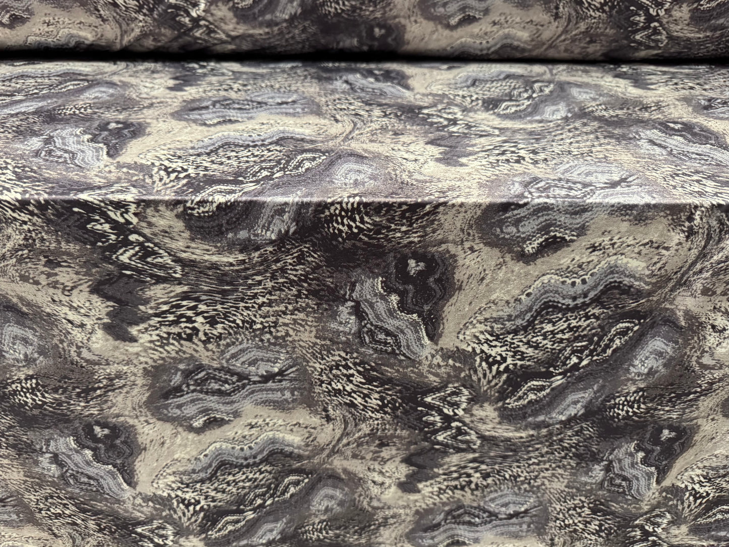 Soft touch stretch spandex single jersey fabric, per metre - abstract print - grey