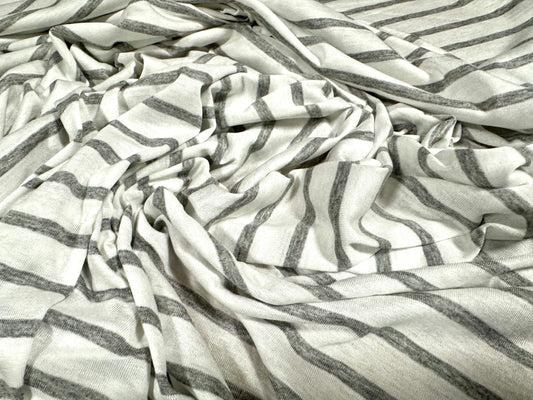 Viscose blend single jersey fabric, per metre - stripe - white & grey marl