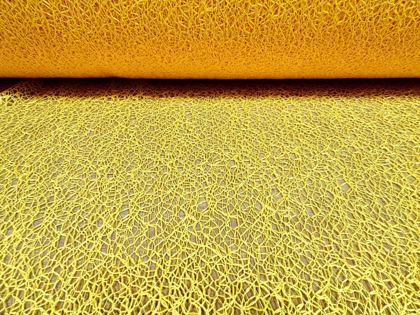 Lightweight crochet knit lace dress fabric, per metre - yellow