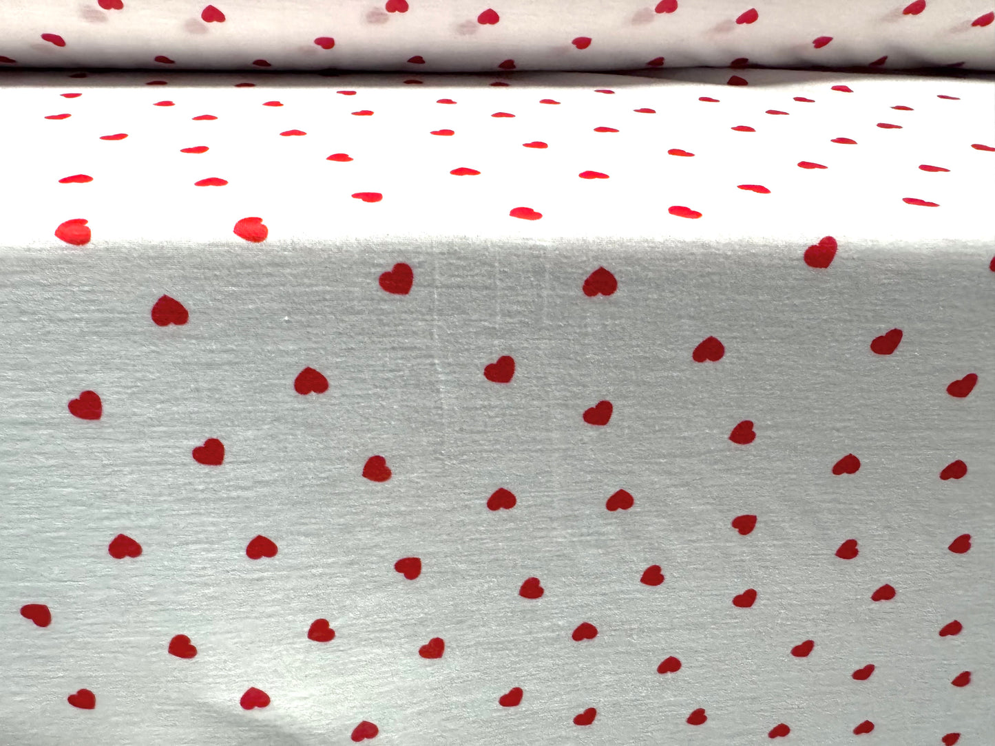 Soft handle single jersey fabric, per metre - love heart print - white & red