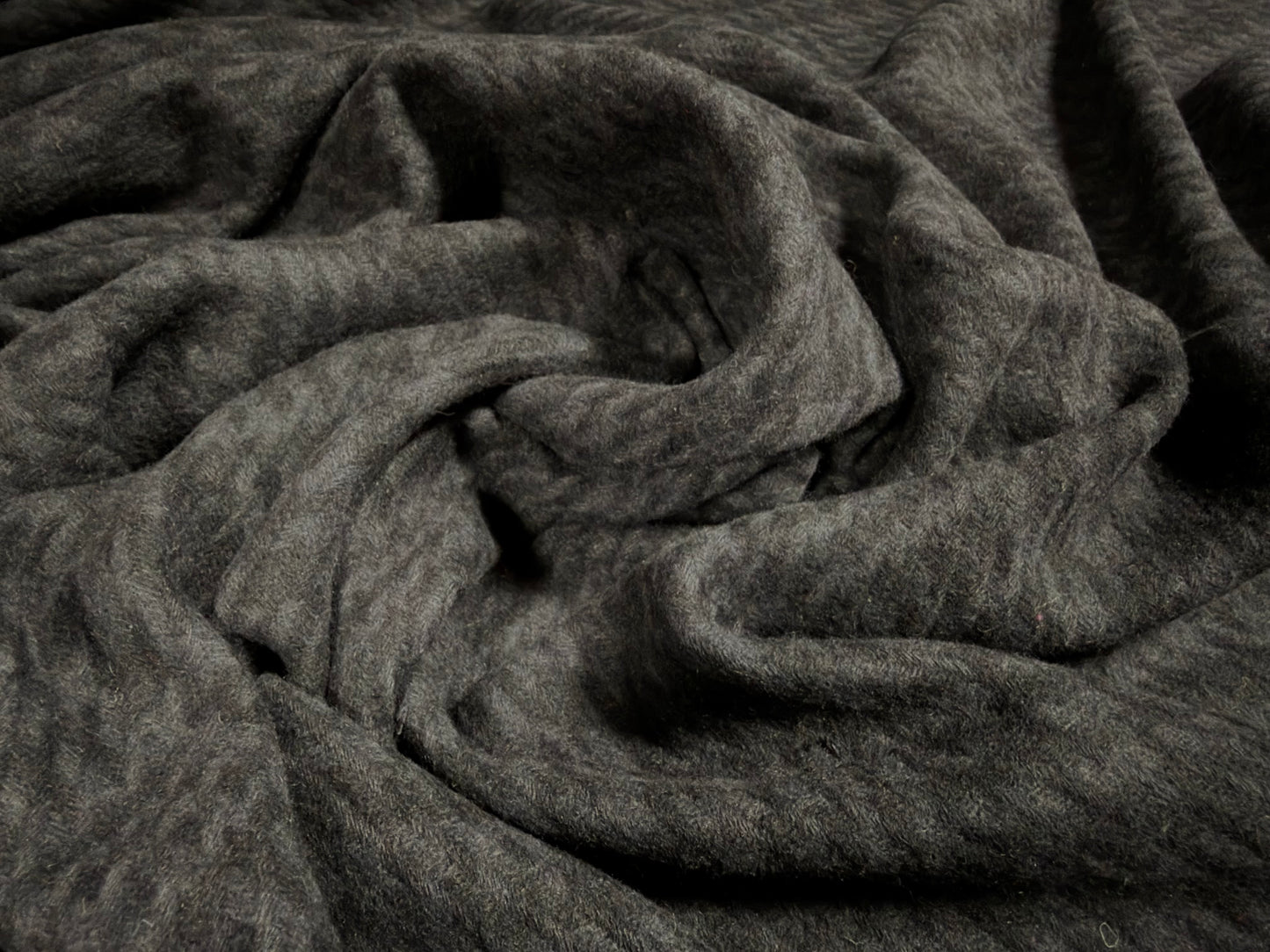 Heavyweight wool flannel coat jacket fabric, per metre - houndstooth check - charcoal grey