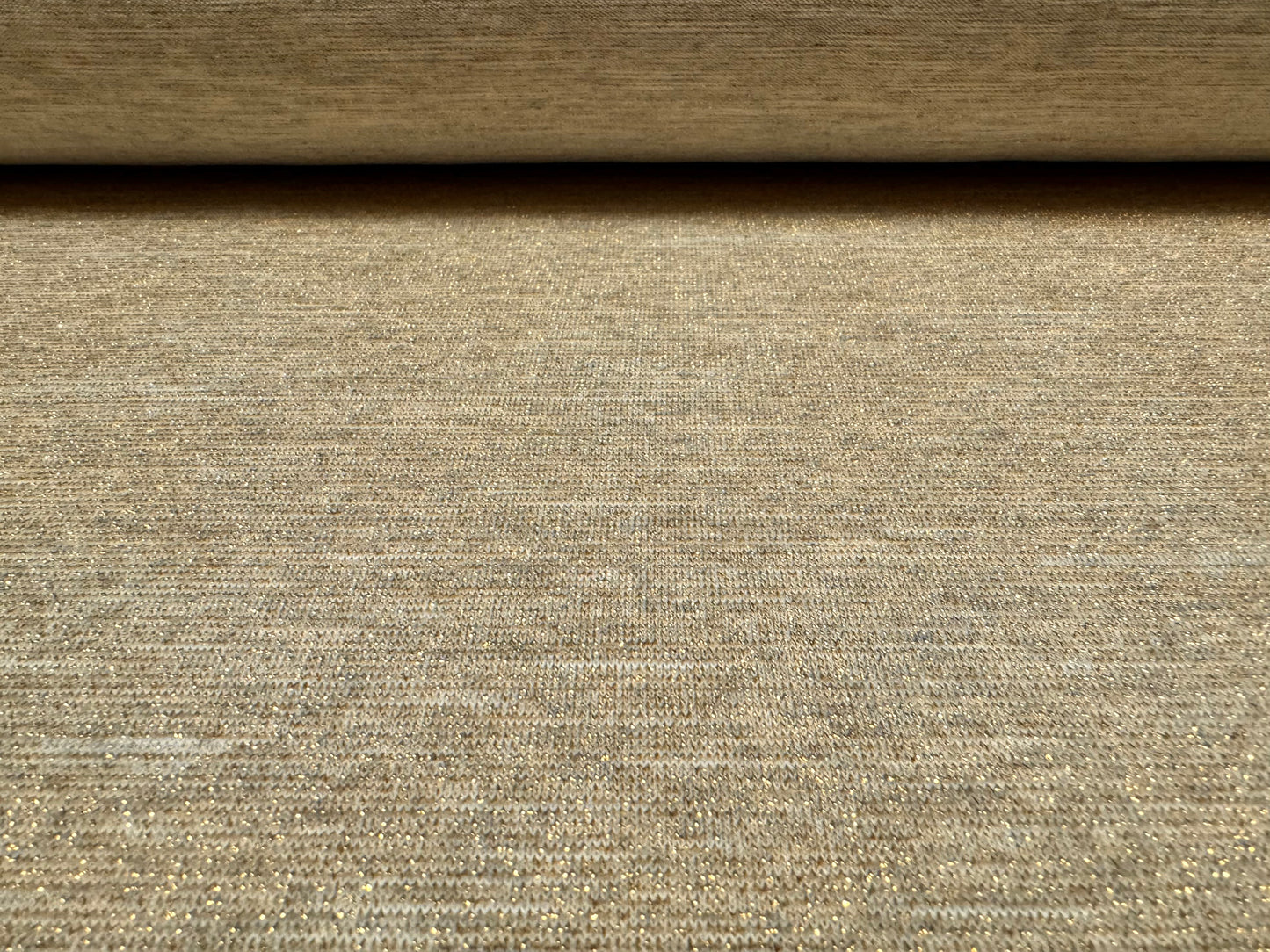 Metallic stretch single jersey fabric, per metre - lurex slub sparkle - gold & stone