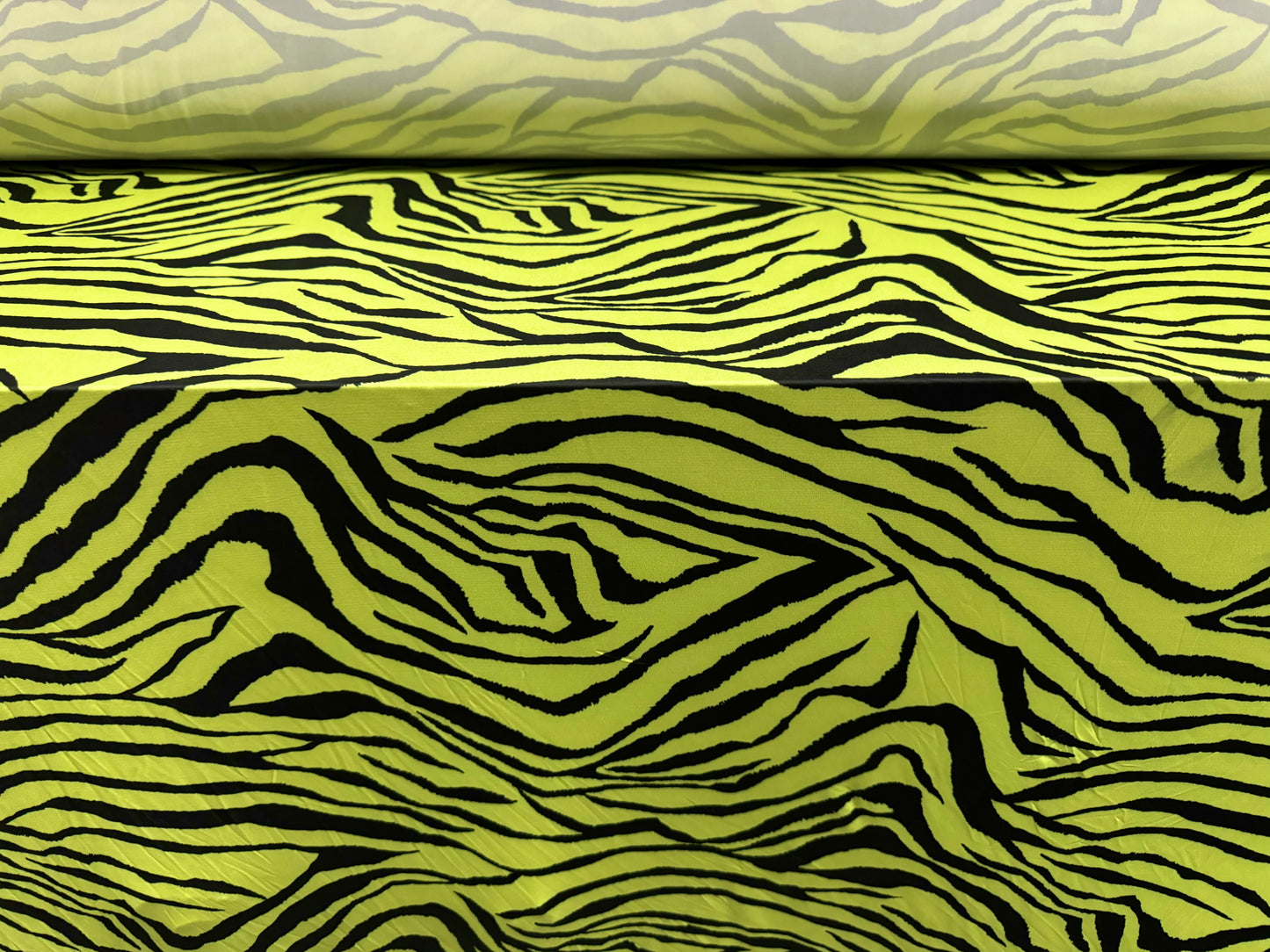 Soft touch stretch spandex single jersey fabric, per metre - zebra animal print - lime