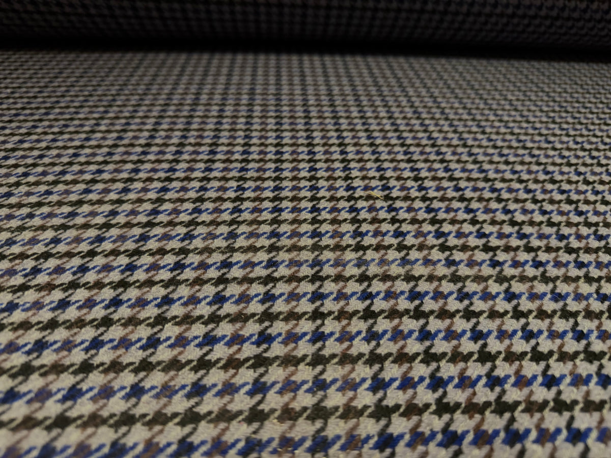 Heavyweight wool fabric, per metre - dogtooth check - grey brown & blue
