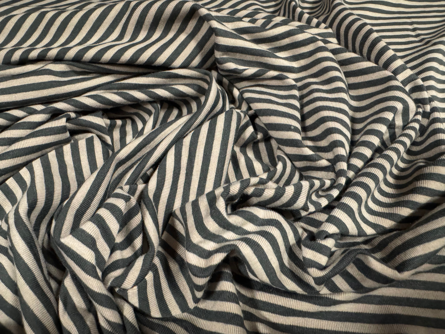 Viscose spandex stretch single jersey fabric, per metre - stripe - grey & stone