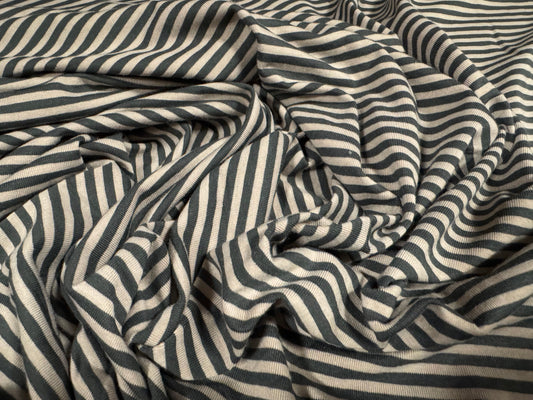 Viscose spandex stretch single jersey fabric, per metre - stripe - grey & stone