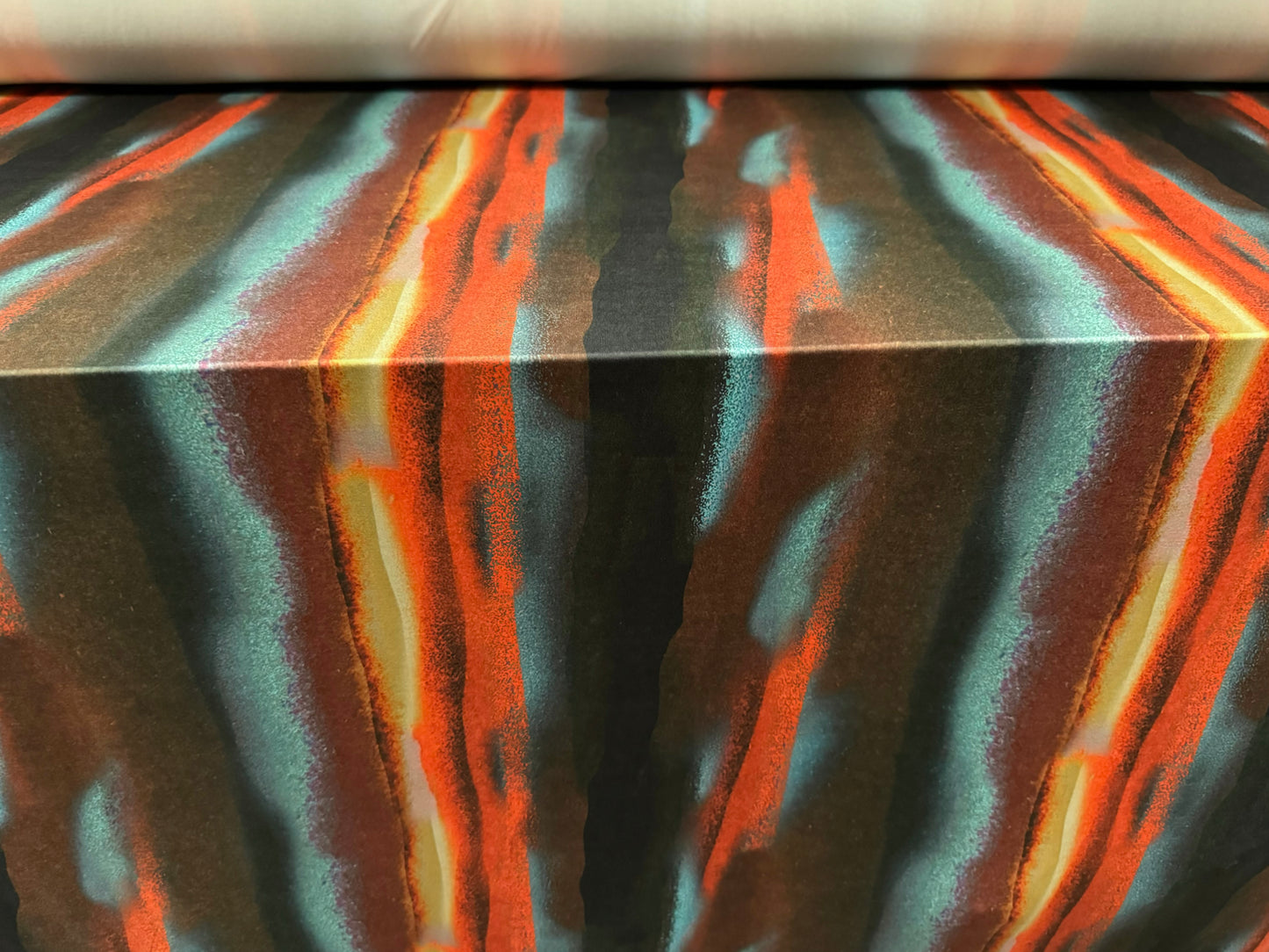 ITY stretch spandex single jersey fabric, per metre - smudge stripe print - turquoise & orange