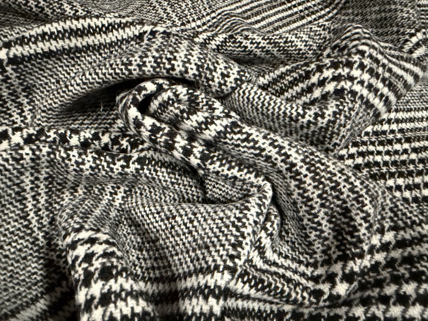 Heavyweight wool tweed fabric, per metre - Prince of Wales check - black & white