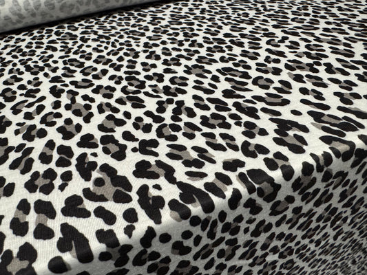 Soft handle single jersey fashion fabric, per metre - snow leopard print