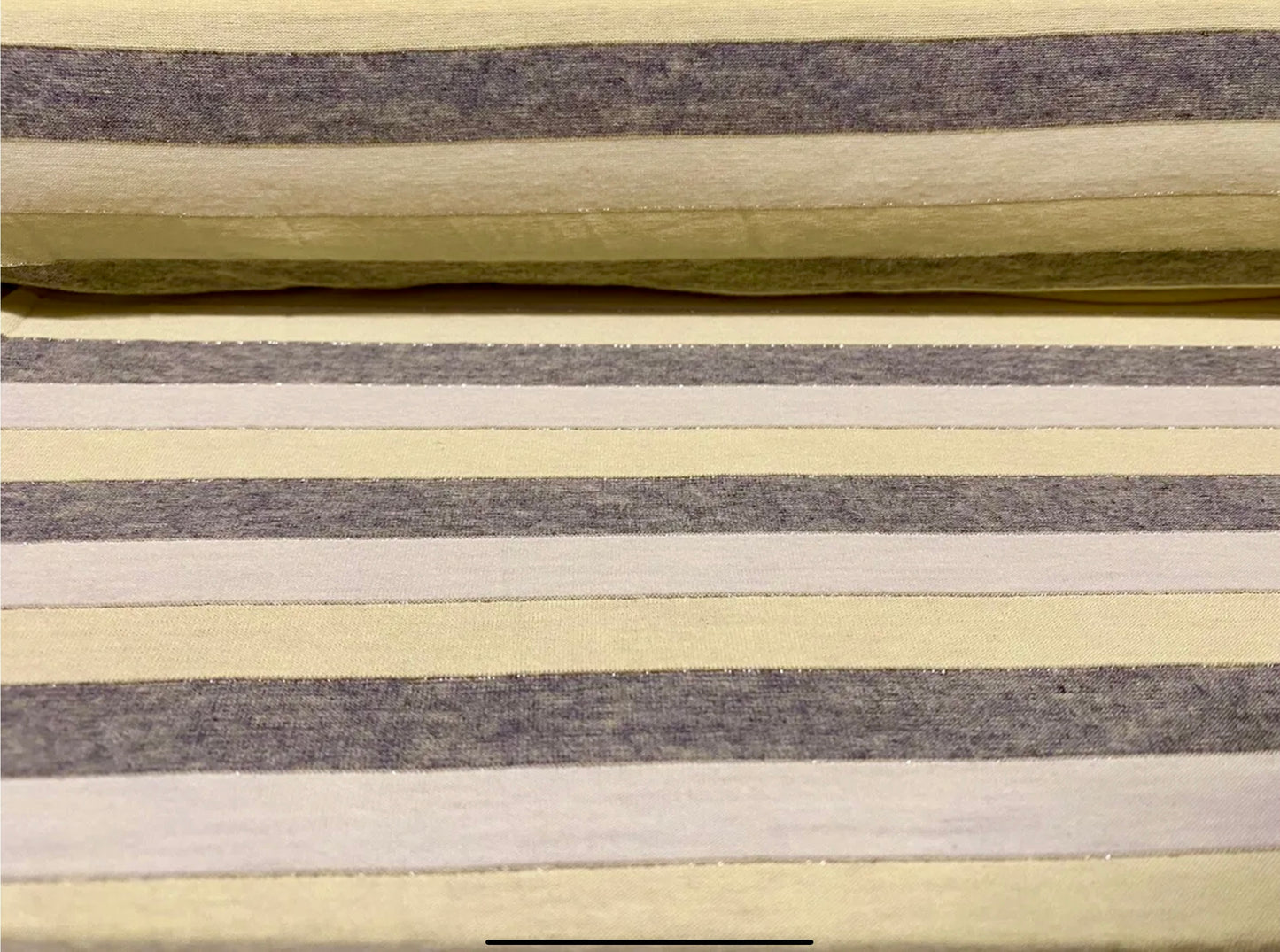 Viscose spandex stretch single jersey fabric, per metre - metallic lurex stripe - lemon & grey marl