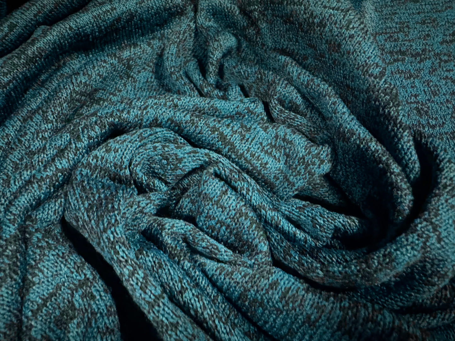 Melange slub double jersey fabric with Terry back, per metre - teal