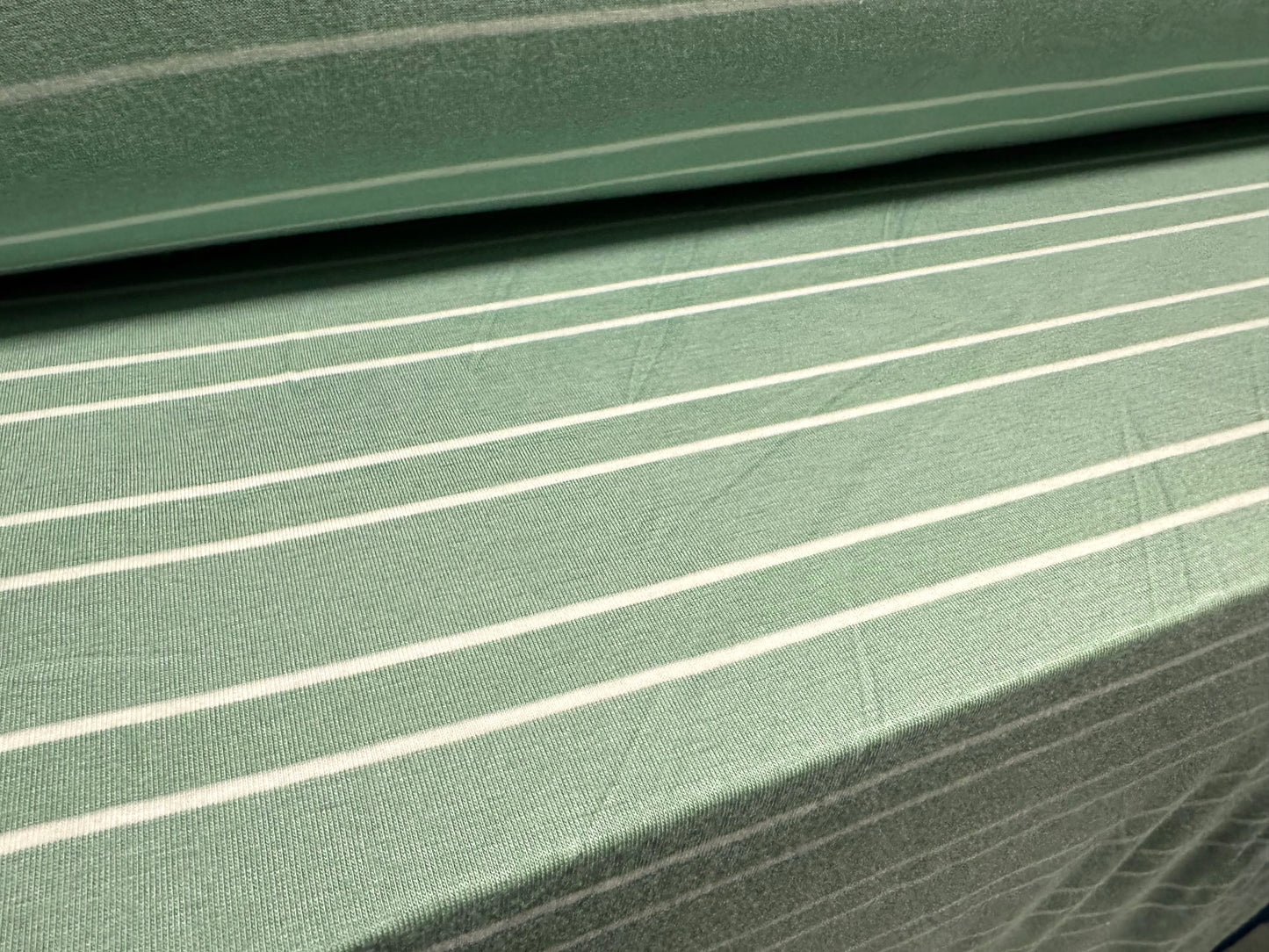 Viscose spandex stretch single jersey fabric, per metre - stripes - wild sage & white