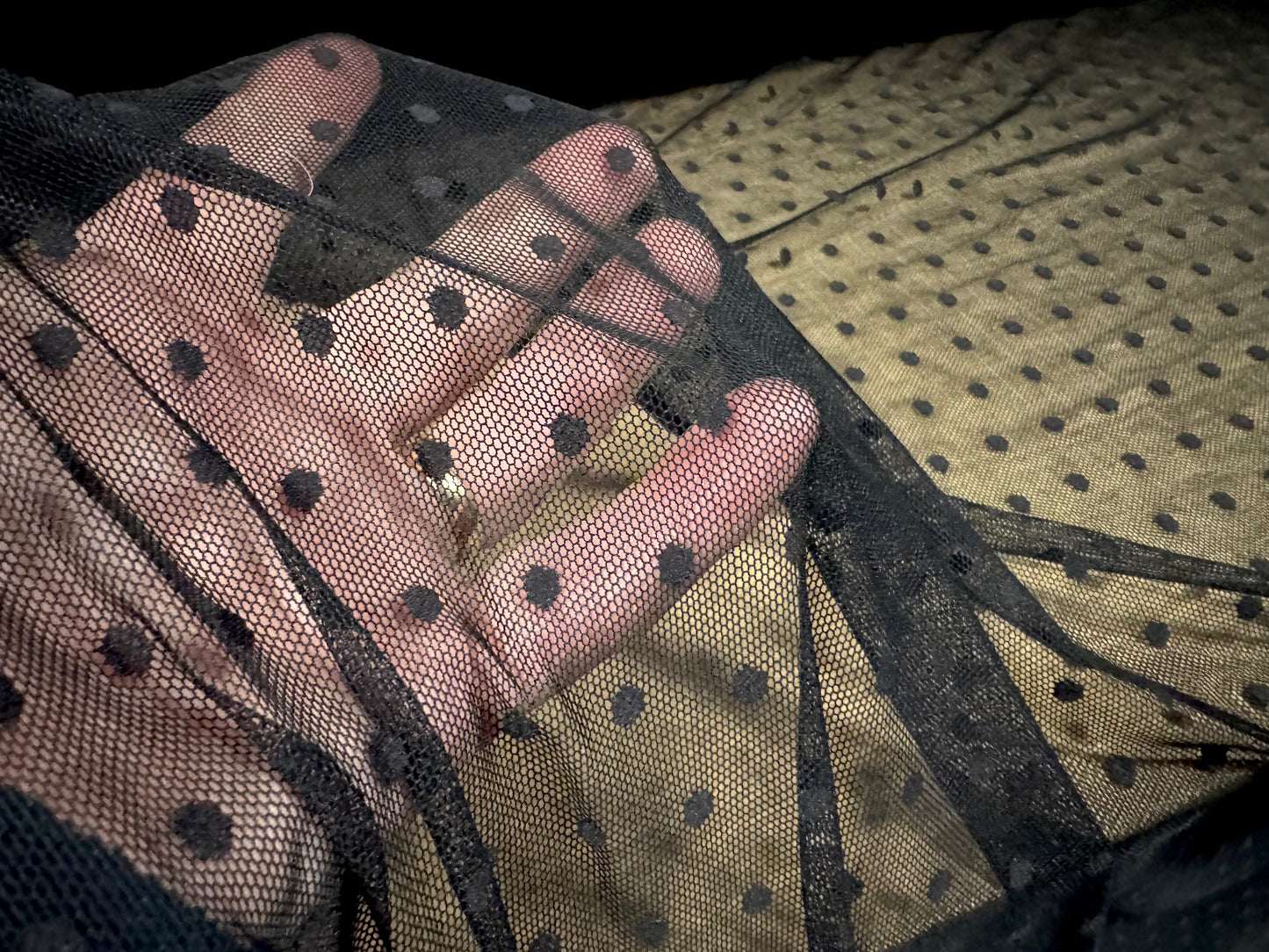 Power mesh net stretch spandex fabric, per metre - spots - black on black