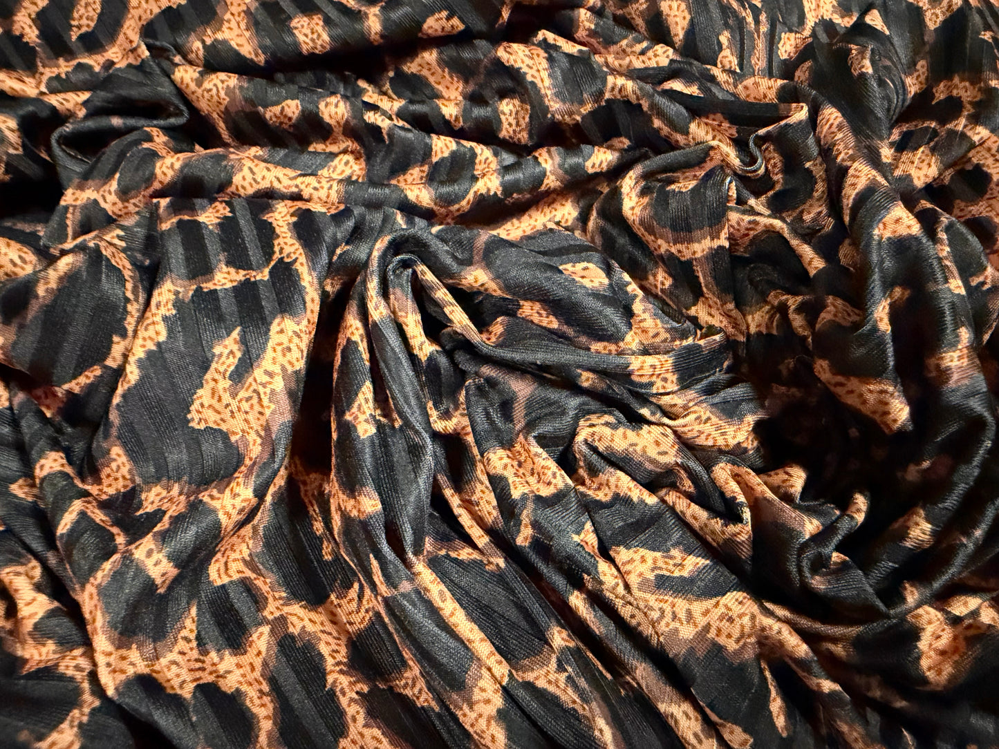 Spandex stretch rib jersey fabric, per metre - cheetah animal print - amber gold