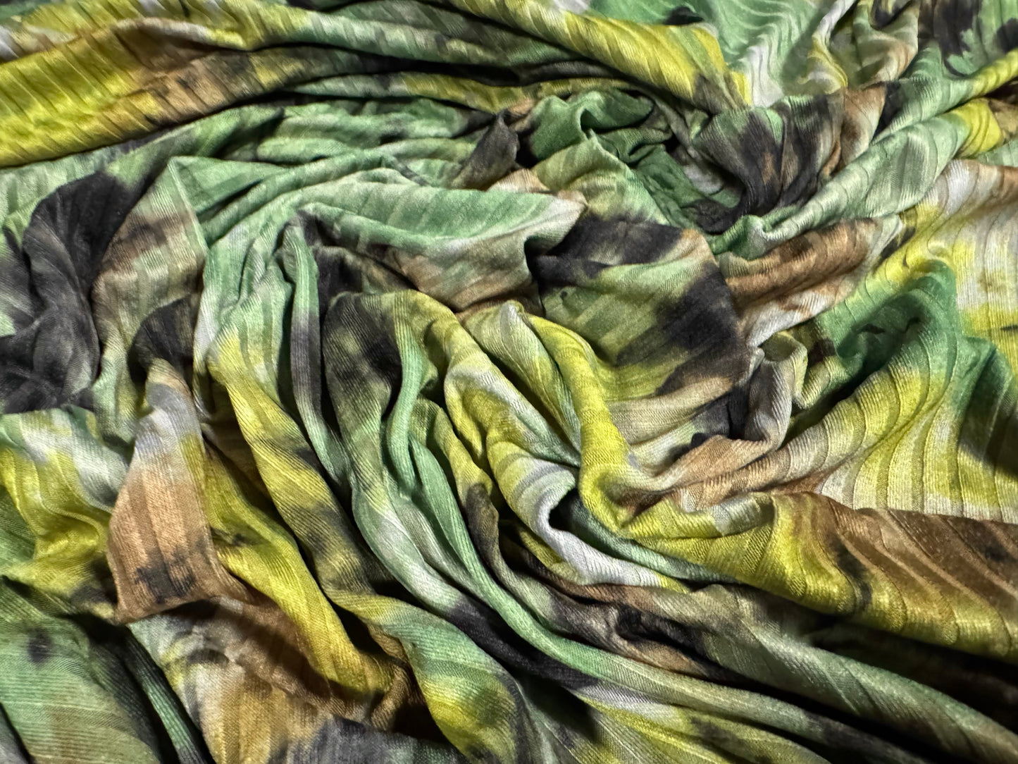 Stretch Spandex rib jersey fabric, per metre - smudge flower print - green