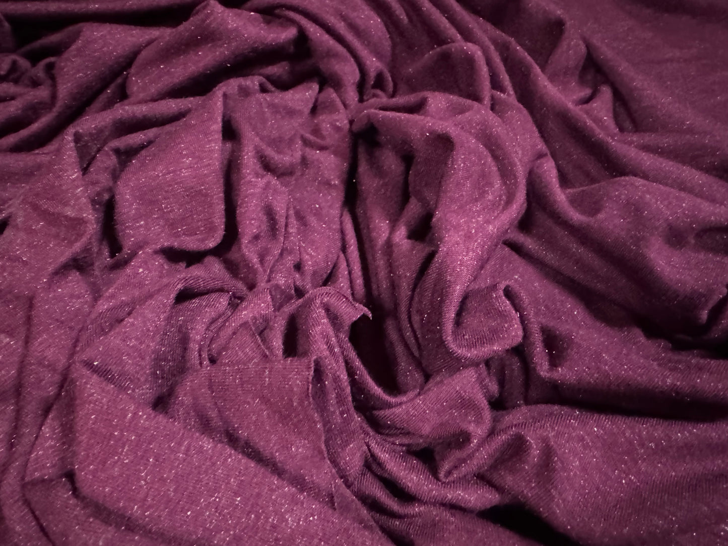 Metallic viscose stretch single jersey fabric, per metre - plum with silver fleck