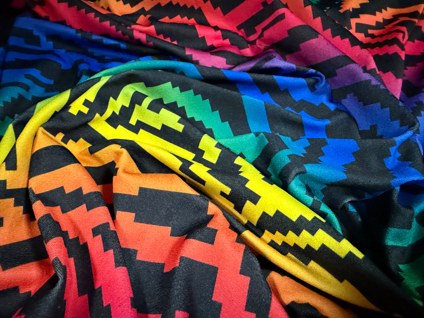 Stretch spandex crepe single jersey dress fabric, per metre - rainbow animal print - multicolour